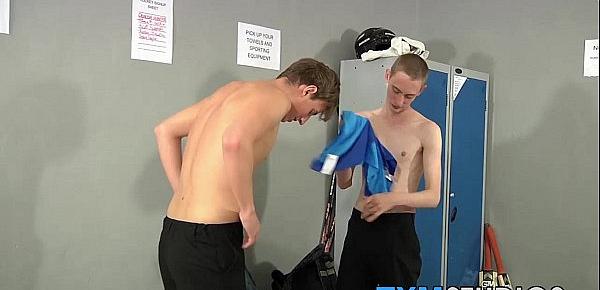  Hot and horny twink fucking in the locker room after gym